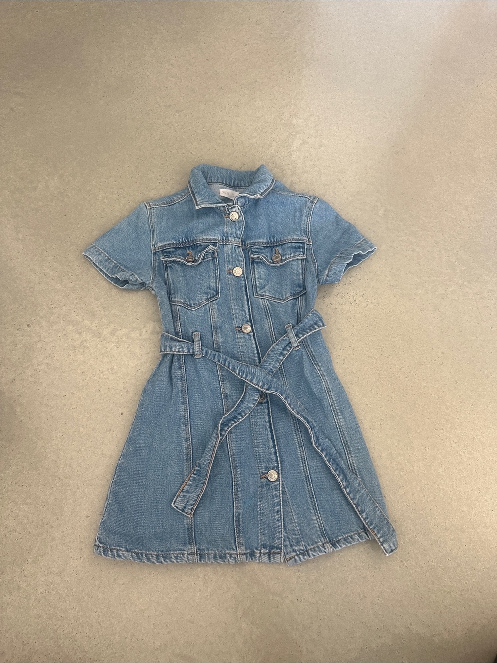 Zara Girls Button-Front Denim Dress with Belt - Light Blue — size 8